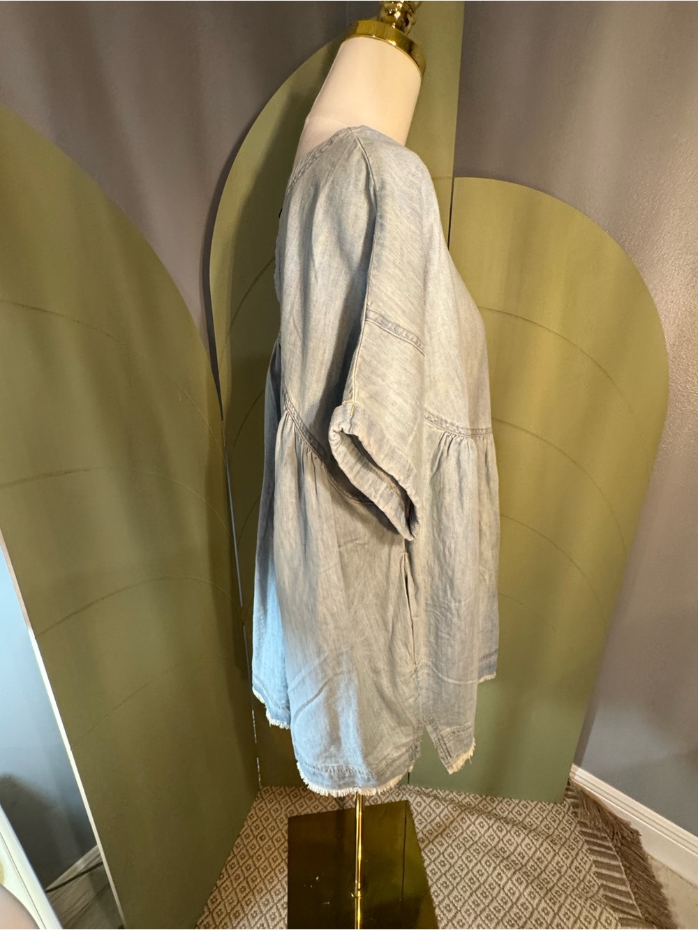 We The Free Light Blue Washed Denim Babydoll Tunic - Picture 3 of 6